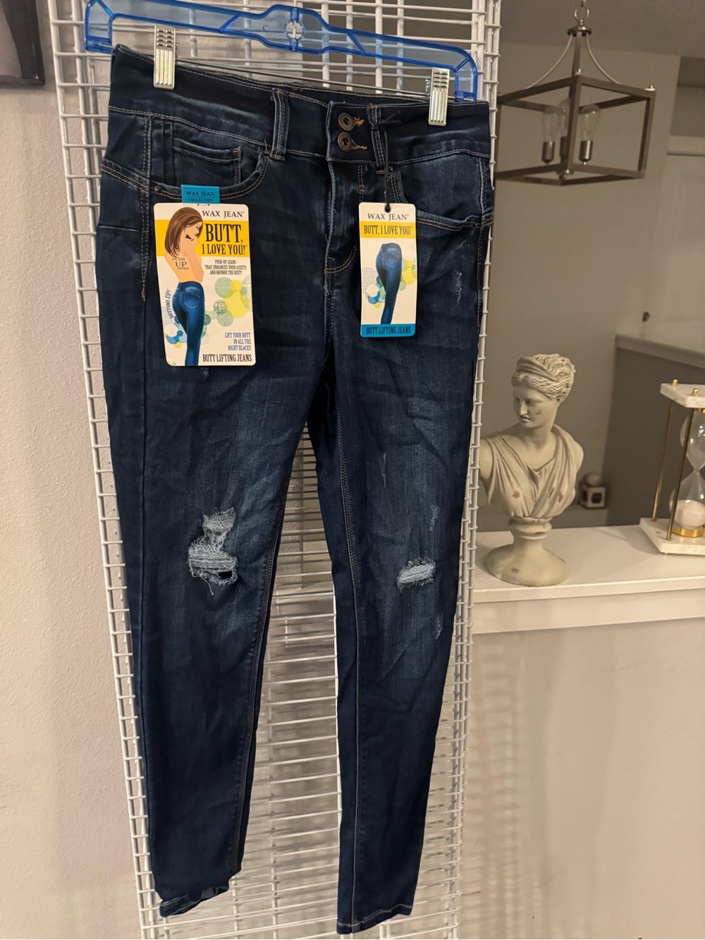 Wax Jean Dark Blue Distressed Skinny Jeans